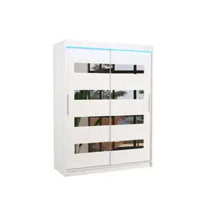 Šatníková skriňa s posuvnými dverami, zrkadlom a LED osvetlením Balitic 150 cm biela vyobraziť