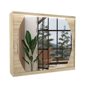 Šatníková skriňa s posuvnými dverami, zrkadlom a LED osvetlením Camb 250 cm dub Sonoma vyobraziť
