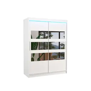 Šatníková skriňa s posuvnými dverami, zrkadlom a LED osvetlením Florenta 150 cm biela vyobraziť