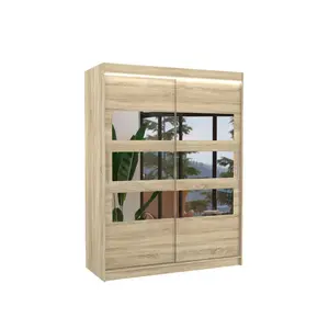 Šatníková skriňa s posuvnými dverami, zrkadlom a LED osvetlením Florenta 150 cm dub Sonoma vyobraziť
