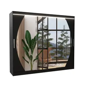 Šatníková skriňa so zrkadlom a LED osvetlením Camb 250 cm čierna vyobraziť