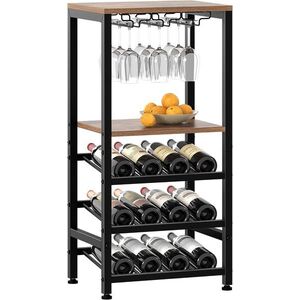 Stojan na víno s držiakom na poháre Houseland Wine hnedý/čierny vyobraziť