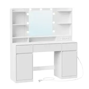Toaletný stolík s LED osvetlením a nabíjacou stanicou Vasagle Brill 107 cm biely vyobraziť