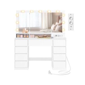 Toaletný stolík s LED osvetlením a nabíjacou stanicou Vasagle Niro 107 cm biely vyobraziť