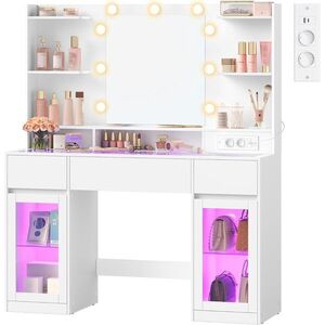 Toaletný stolík s LED osvetlením a nabíjacou stanicou Vasagle Trinas 107 cm biely vyobraziť