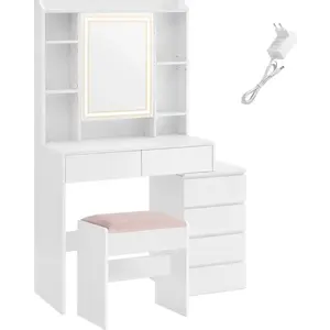 Toaletný stolík s LED osvetlením a taburetom Vasagle Ginny 98 cm biely vyobraziť
