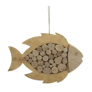 Závesná drevená dekorácia Fish hnedá vyobraziť
