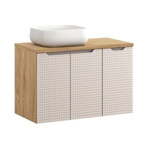 Závesná skrinka Luxor Beige s doskou a umývadlom 90 cm béžová/dub olejovaný vyobraziť