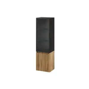 Závesná vysoká kúpeľňová skrinka Loris 70 40 cm dub Wotan/čierna vyobraziť