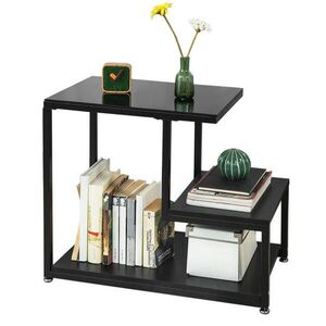 SoBuy TAVOLINO k divánu s 2 policami Čierna 65x35x55cm Priemyselný vyobraziť