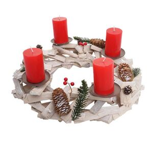 MCW ADVENTNÝ VENEC OKRÚHLY DREVENÝ SVIEČKY ČERVENÉ Biela, Červená vyobraziť