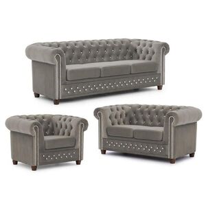S-Style SEDACIA ZOSTAVA 3+2+1 Chesterfield Cleo Blink sivá, zamat s kryštálovým prešívaním vyobraziť