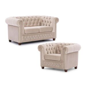 S-Style SEDACIA ZOSTAVA 2+1 Chesterfield Cleo Blink béžová, zamat s krištáľovým prešívaním vyobraziť