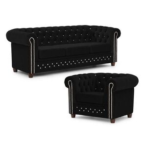 S-Style SEDACIA ZOSTAVA 3+1 Chesterfield Cleo Blink čierna, zamat s kryštálovým prešívaním vyobraziť
