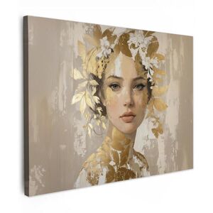 MuchoWow OBRAZ NA PLÁTNE Tvár - žena - listy - zlato 40x30 cm vyobraziť