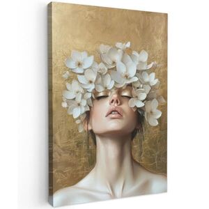 MuchoWow OBRAZ NA PLÁTNE Tvár - Kvety - Zlato - Abstraktné 80x120 cm vyobraziť