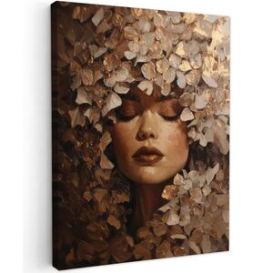 MuchoWow OBRAZ NA PLÁTNE Tvár - dáma - listy - ťahy štetcom 30x40 cm vyobraziť
