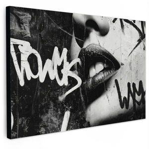 MuchoWow OBRAZ NA PLÁTNE Tvár - Ústa - Graffiti - Čierna 30x20 cm vyobraziť