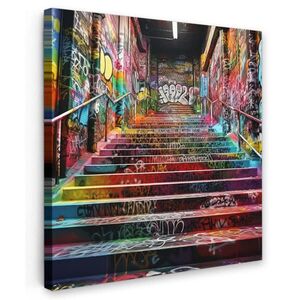 MuchoWow OBRAZ NA PLÁTNE Schody - Graffiti - Farby - Umenie 20x20 cm vyobraziť