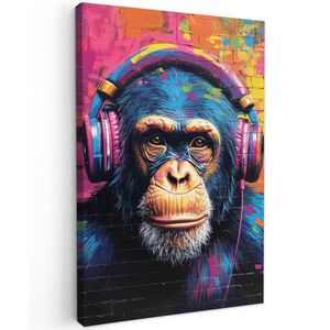 MuchoWow OBRAZ NA PLÁTNE Graffiti - Šimpanz - Street art - Slúchadlá - Opica 20x30 cm vyobraziť