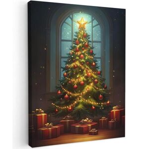 MuchoWow OBRAZ NA PLÁTNE Vianočný stromček - Darček - Zima 60x80 cm vyobraziť