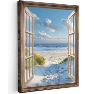 MuchoWow OBRAZ NA PLÁTNE Pohľad - Pláž - Okno - Duny - More 60x80 cm vyobraziť