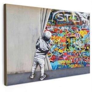 MuchoWow OBRAZ NA PLÁTNE Graffiti - Chlapec - Ilussie - Street art 90x60 cm vyobraziť
