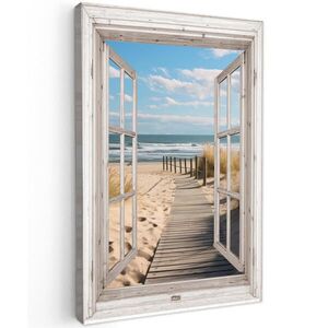 MuchoWow OBRAZ NA PLÁTNE Okno - more - pobrežie - príroda - výhľad - pláž - Waddenské more 60x90 cm vyobraziť