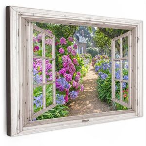 MuchoWow OBRAZ NA PLÁTNE Hortenzie - Priehľadné - Kvety - Leto - Fialová - Cesta 30x20 cm vyobraziť