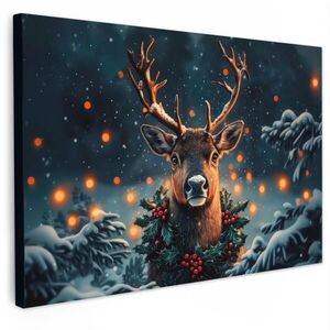MuchoWow OBRAZ NA PLÁTNE Jeleň - Vianoce - Zima - Sneh - Vianočný veniec 120x80 cm vyobraziť