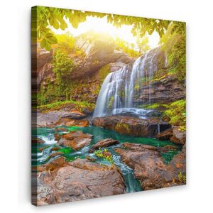 MuchoWow OBRAZ NA PLÁTNE Príroda - Vodopád - Rastliny - Stromy - Slnko 20x20 cm vyobraziť
