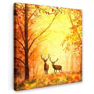 MuchoWow OBRAZ NA PLÁTNE Príroda - Olejomaľba - Jeleň - Zvieratá - Jeseň - Oranžová 20x20 cm vyobraziť