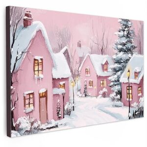 MuchoWow OBRAZ NA PLÁTNE Vianočná dedina - Ružová - Zima - Sneh - Domy 30x20 cm vyobraziť