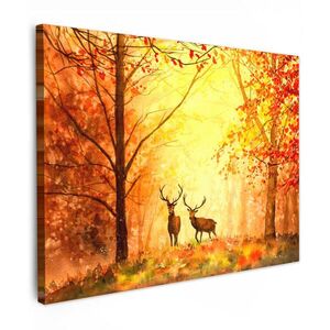 MuchoWow OBRAZ NA PLÁTNE Príroda - Olejomaľba - Jeleň - Zvieratá - Jeseň - Oranžová 80x60 cm vyobraziť