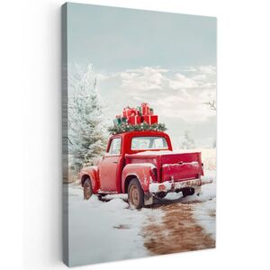 MuchoWow OBRAZ NA PLÁTNE Auto - červená - darčeky - zima - sneh - Vianoce 20x30 cm vyobraziť