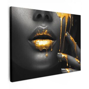 MuchoWow OBRAZ NA PLÁTNE Žena - čierna - zlatá - tvár - pery 80x60 cm vyobraziť