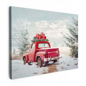 MuchoWow OBRAZ NA PLÁTNE Auto - červená - darčeky - zima - sneh - Vianoce 40x30 cm vyobraziť