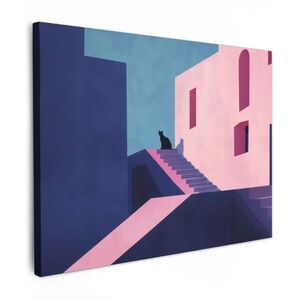 MuchoWow OBRAZ NA PLÁTNE Mačka - Schody - Budovy - Kontrasty tieňov 40x30 cm vyobraziť
