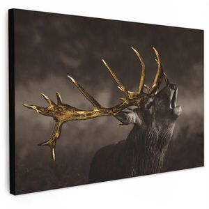 MuchoWow OBRAZ NA PLÁTNE Jeleň - čierna - zlatá 30x20 cm vyobraziť
