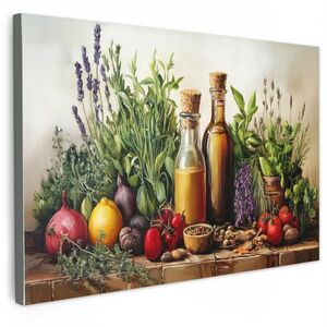 MuchoWow OBRAZ NA PLÁTNE Zátišie - Bylinky - Korenie - Ovocie - Farebné 60x40 cm vyobraziť