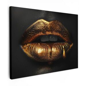 MuchoWow OBRAZ NA PLÁTNE Žena - portrét - pery - zlatá - čierna 80x60 cm vyobraziť
