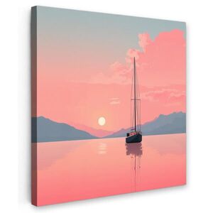 MuchoWow OBRAZ NA PLÁTNE Plachetnica - Ružové more - Západ slnka - Hory 50x50 cm vyobraziť