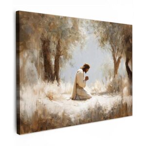 MuchoWow OBRAZ NA PLÁTNE Ježiš - Kľačiaci - Lesná krajina - Modliaci sa 40x30 cm vyobraziť