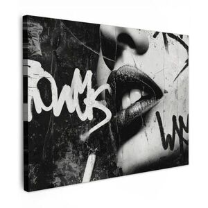 MuchoWow OBRAZ NA PLÁTNE Tvár - Ústa - Graffiti - Čierna 40x30 cm vyobraziť