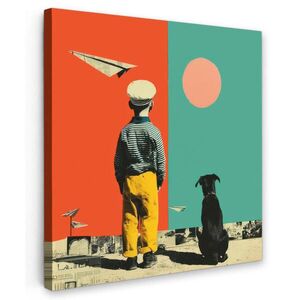 MuchoWow OBRAZ NA PLÁTNE Retro - chlapec - pes - červená - zelená 50x50 cm vyobraziť