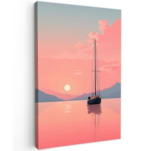 MuchoWow OBRAZ NA PLÁTNE Plachetnica - Ružové more - Západ slnka - Hory 80x120 cm vyobraziť
