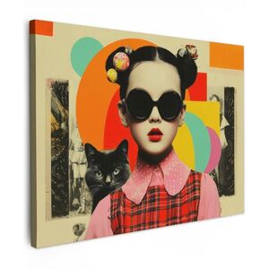 MuchoWow OBRAZ NA PLÁTNE Dievča - slnečné okuliare - mačka - retro 40x30 cm vyobraziť