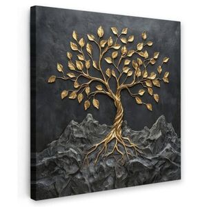 MuchoWow OBRAZ NA PLÁTNE Listy - zlato - strom - skala 20x20 cm vyobraziť