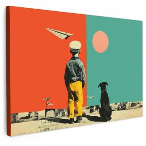 MuchoWow OBRAZ NA PLÁTNE Retro - chlapec - pes - červená - zelená 60x40 cm vyobraziť