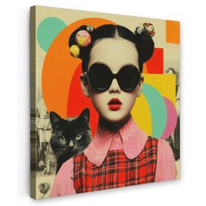 MuchoWow OBRAZ NA PLÁTNE Dievča - slnečné okuliare - mačka - retro 50x50 cm vyobraziť